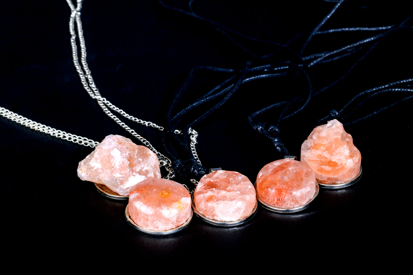 Salt Pendant on Round Alloy – Rope or Metal Chain Necklace